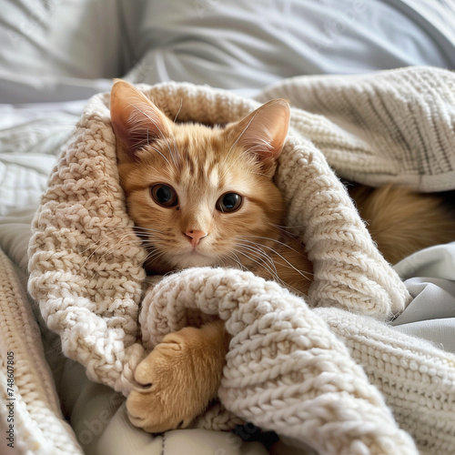 a cat in a blanket