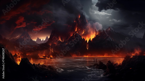 volcano eruption wallpaper and background, creater eruption with dark smoke and cloud
