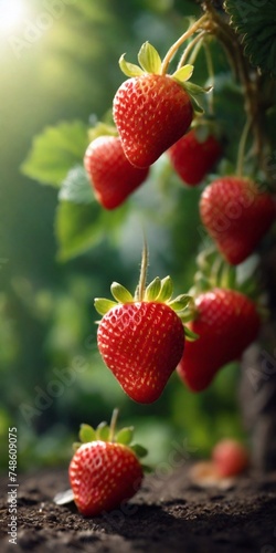 Ultrarealistic strawberry in the garden. AI generated illustration
