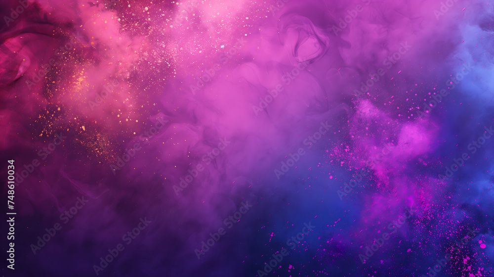 Vibrant colorful gradient pink, blue, and purple floating smoke with yellow splatters on black background. Vibrant colorful gradient pink, blue, and purple floating smoke with yellow splatters on black background.