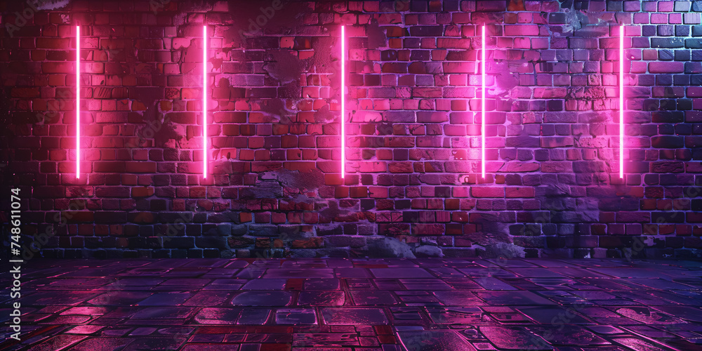 old brick wall with neon lights