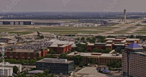 Atlanta Georgia Aerial v951 drone flyover Hapeville capturing  ATL Hartsfield Jackson International Airport and the campus ground of Delta World Headquarter - Shot with Mavic 3 Pro Cine - May 2023 photo