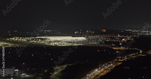 Atlanta Georgia Aerial v955 flyover college park capturing ATL Hartsfield Jackson domestic and international airport terminals and highway traffics at night - Shot with Mavic 3 Pro Cine - June 2023 photo