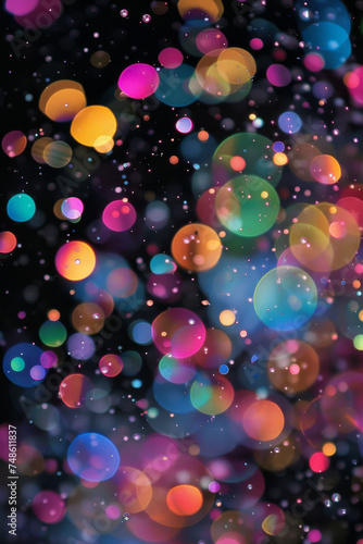 Images of colorful bubbles on a black background.