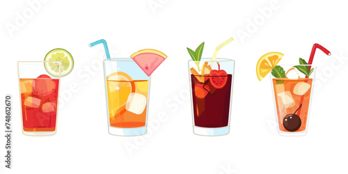Set of fruit juices on a white background