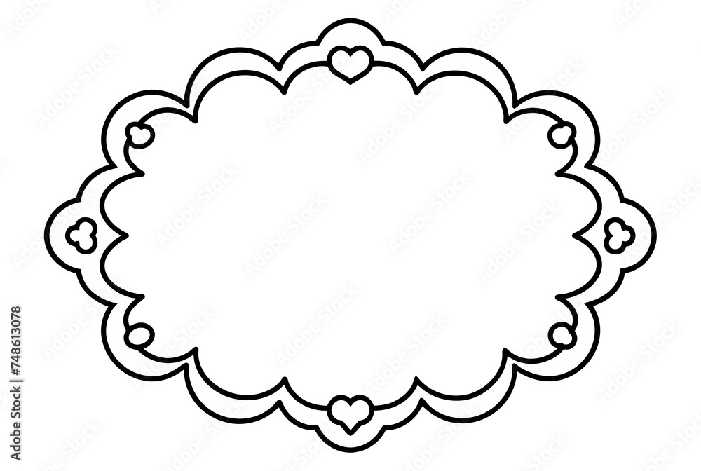 White background with black frame. Inside the frame there is a white oval with hearts drawn on it, forming a decorative border. White background with black frame. Inside the frame there is a white oval with hearts drawn on it, forming a decorative border.