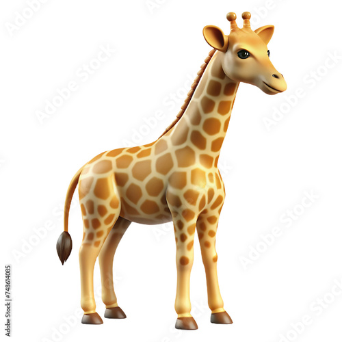 Cartoon giraffe animal isolated on transparent background. 3d illustration.