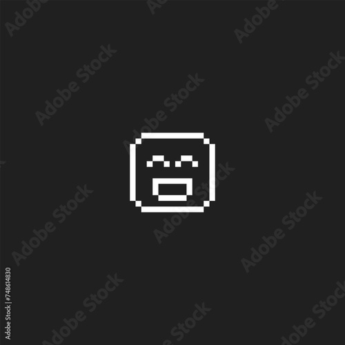 this is emoticon icon in pixel art with white color and black background ,this item good for presentations,stickers, icons, t shirt design,game asset,logo and your project.