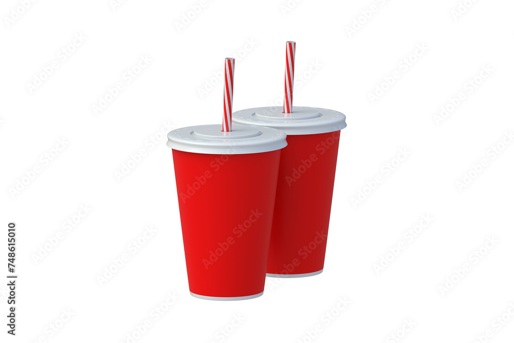 Two cups for soda isolated on white background. Cold beverages. 3d render Two cups for soda isolated on white background. Cold beverages. 3d render
