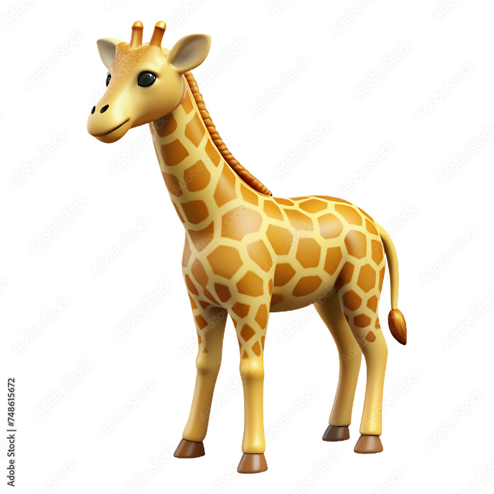 Fototapeta premium Cartoon giraffe animal isolated on transparent background. 3d illustration.