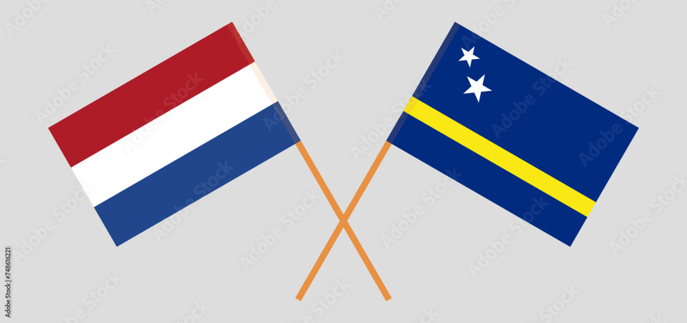 Crossed flags of the Netherlands and Country of Curacao. Official colors. Correct proportion