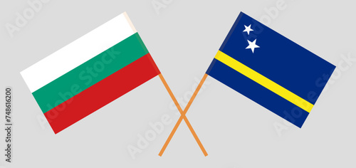 Crossed flags of Bulgaria and Country of Curacao. Official colors. Correct proportion