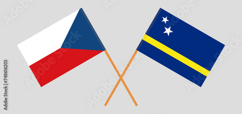 Crossed flags of Czech Republic and Country of Curacao. Official colors. Correct proportion