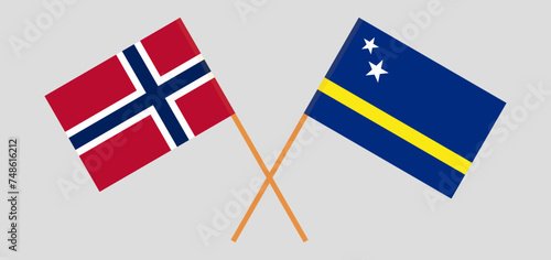 Crossed flags of Norway and Country of Curacao. Official colors. Correct proportion