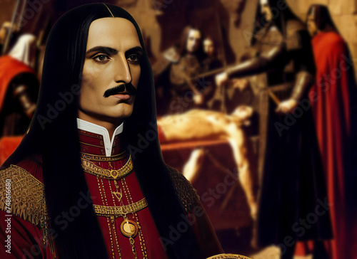 Vlad III of Wallachia Hagyak was a Romanian nobleman,and politician, also better known as Vlad the Impaler for his predilection for impaling enemies, generative ai photo