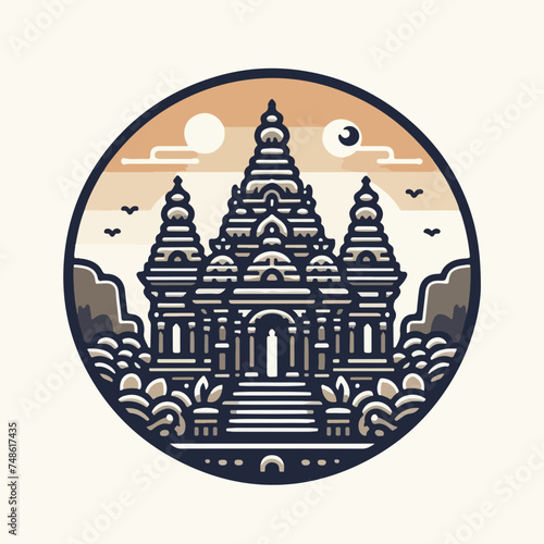 Hindu Temple India. Flat cartoon style historic sight showplace attraction web site vector illustration. World countries cities vacation travel sightseeing Asia Akshardham 