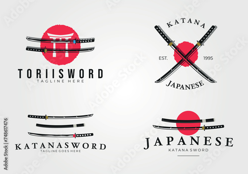 set of katana sword logo vintage vector illustration concept template icon design