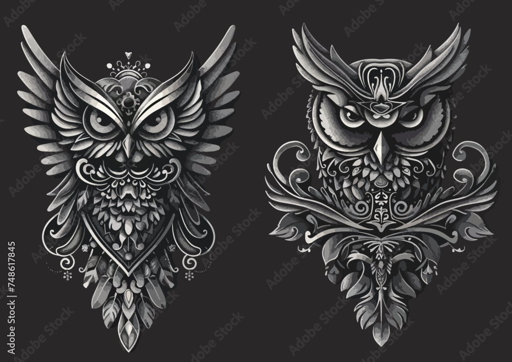 Owl ornament vector hand drawing