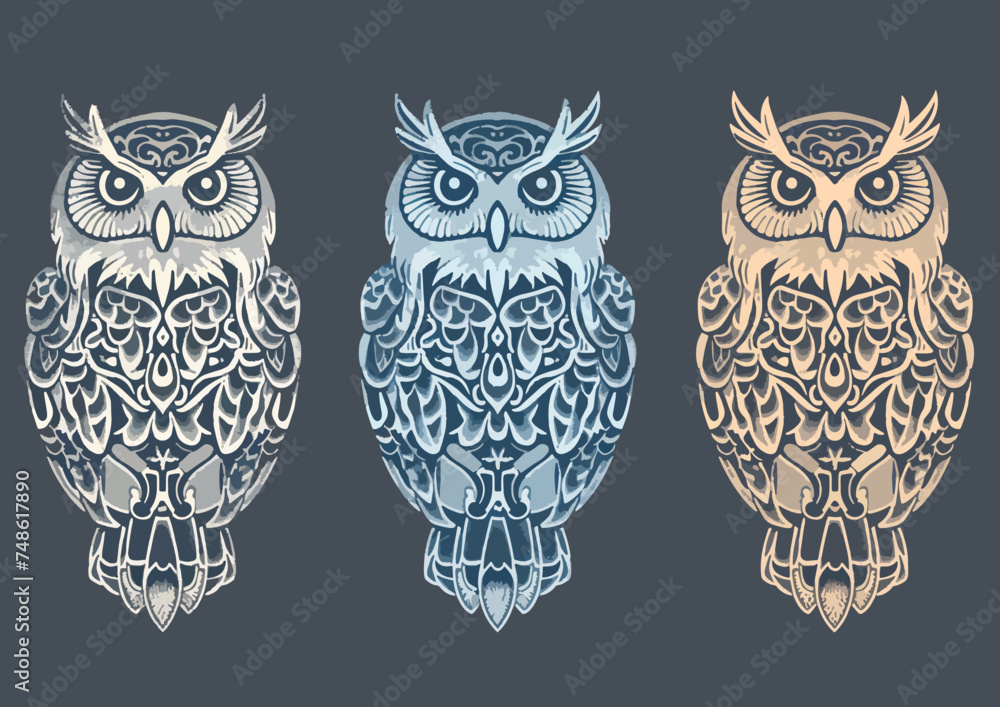 Naklejka premium Owl ornament vector hand drawing