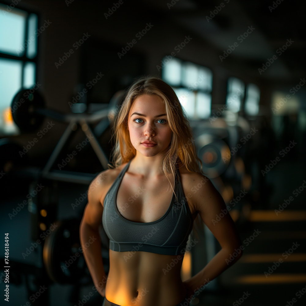 Portrait of a beautiful young woman in sportswear at the gym
