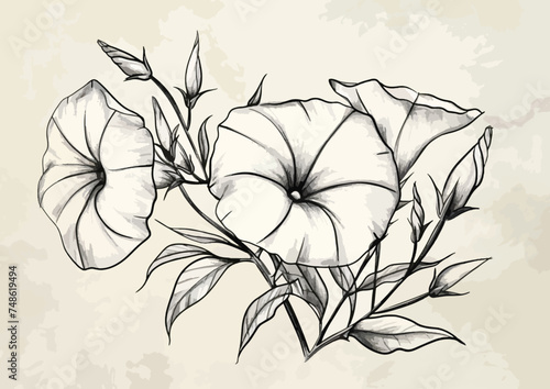 Fototapeta Naklejka Na Ścianę i Meble -  Sketch of bindweed flowers. Raster version