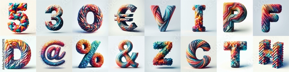 Modern 3D lettering blends Trianglify colors. AI generated illustration Modern 3D lettering blends Trianglify colors. AI generated illustration