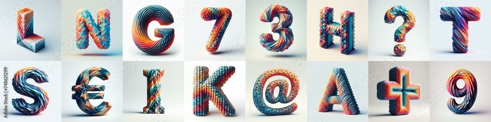 Modern 3D lettering blends Trianglify colors. AI generated illustration Modern 3D lettering blends Trianglify colors. AI generated illustration