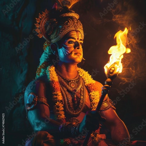 A Darkened Room with a Deity - Hindu God Krishna - Meditating. Fictional Character Created By Generated By Generated AI.