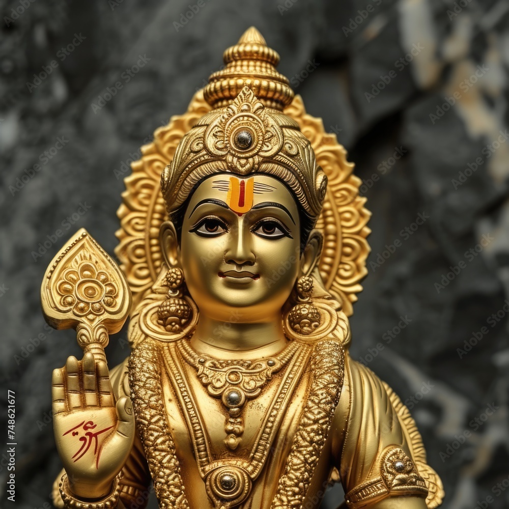 Golden Deity Statue of the Hindu Goddess Kali Ma. Fictional Character Created By Generated By Generated AI.