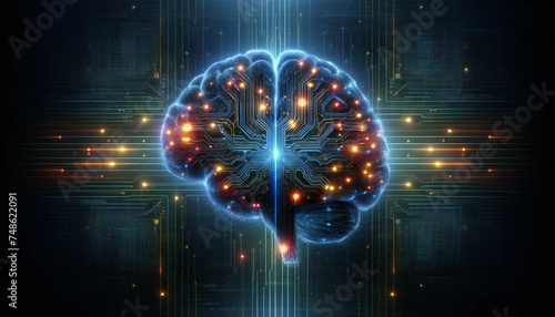 A vibrant digital brain illustration highlighting neural networks, circuitry, and data streams. This image is perfect for: technology, artificial intelligence, innovation, science, future.