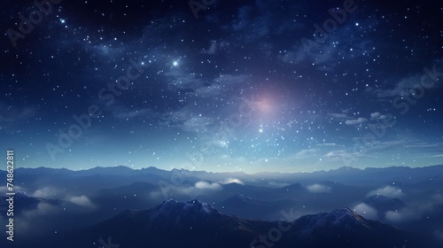 a view of a night sky with stars and a bright star in the middle of the sky over a mountain range.