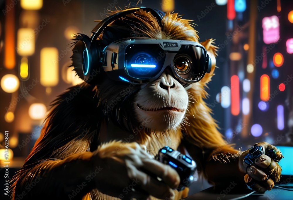
Monkey in Virtual Reality Immersive Gaming Experience ai generated