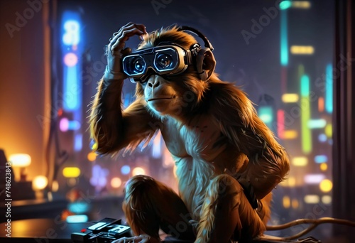  Monkey in Virtual Reality Immersive Gaming Experience ai generated