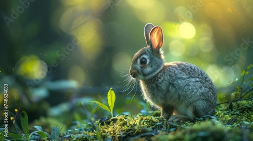 Bunny Hare sitting in Nature and watching. AI Generative