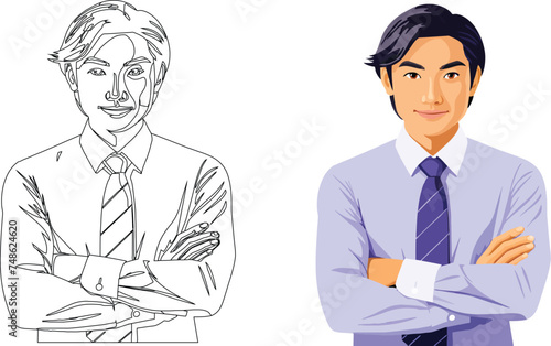 Japanese boy with shirt and tie and folded arms-