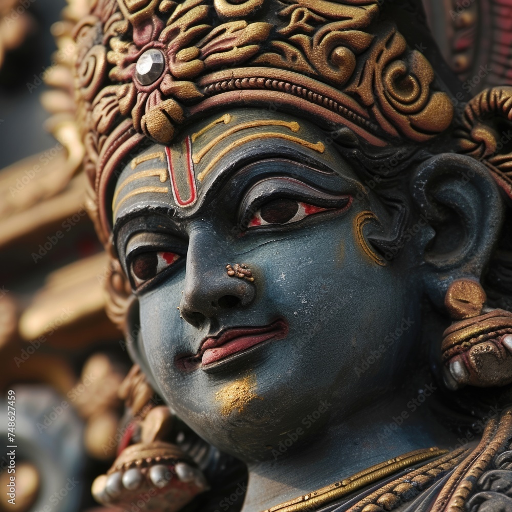 Colorful Hindu Deity Statue. Fictional Character Created By Generated By Generated AI.