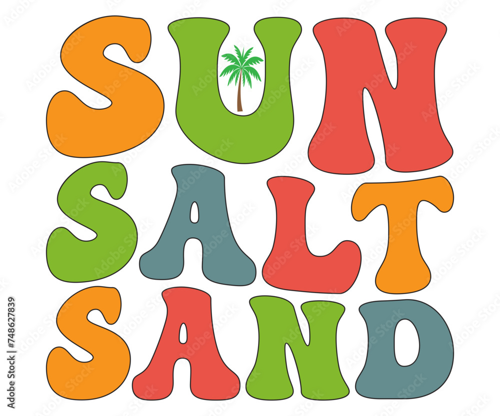 Sun Salt Sand T-shirt, Happy Summer Day T-shirt, Happy Summer Day Retro svg,Hello Summer Retro Svg,summer Beach Vibes Shirt, Vacation, Cut File for Cricut