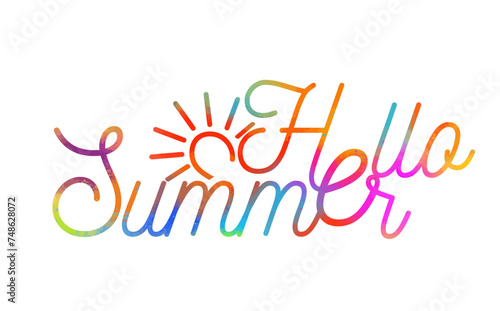 Text hello summer colored. hand drawing. Not AI. Vector illustration