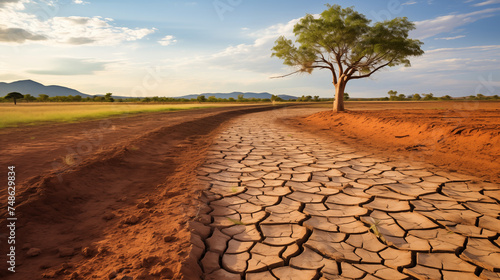 Dry and Cracked Earth due to Drought. Generative AI.