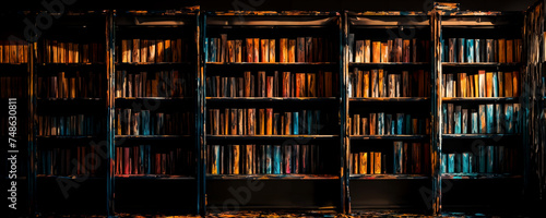 A stack of beautiful leather bound books in shelf digital art