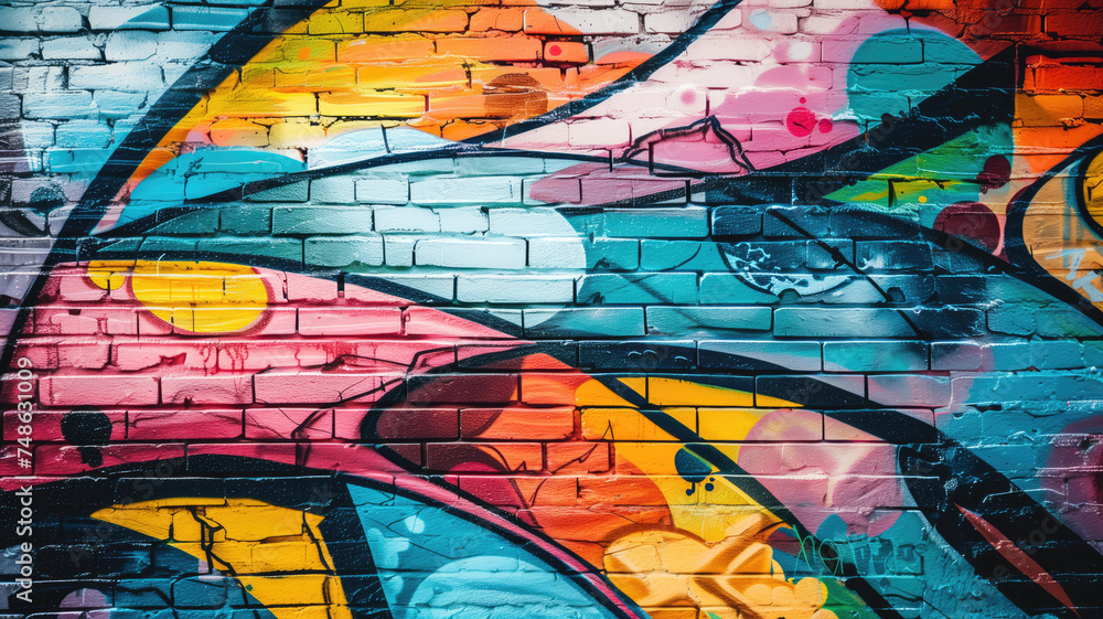 Obraz premium Graffiti Wall Abstract Background: A Vibrant and Dynamic Generative AI Art Piece - Perfect for Artistic Pop Art Backdrops