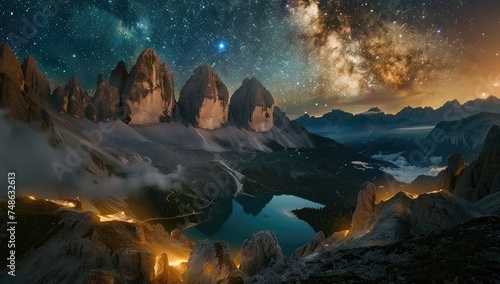 Mystic Alpine Twilight: A Stylized Digital Mountain Panorama - Generative AI