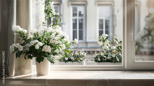 Classic Windowsill with Flowering Plants for Elegance