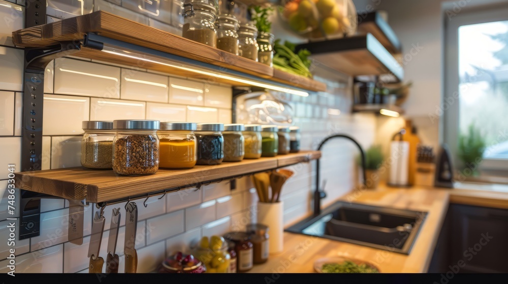 Artistic Wall-Mounted Spice Rack in Stylish Kitchen