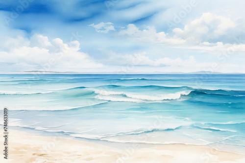 Watercolor style illustration of a beautiful relaxing view from the beach