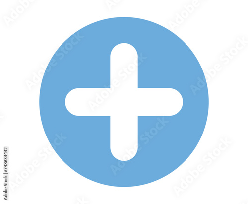 Add, plus, medical cross round button. 3d vector icon. Cartoon minimal style.