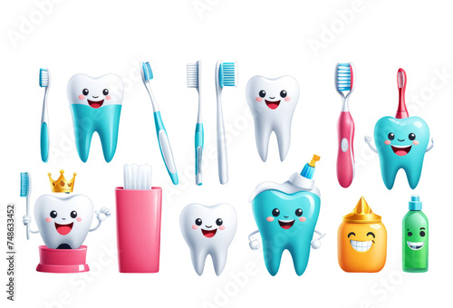 Set of Dental Care on isolated on transparent png background. Generative ai 