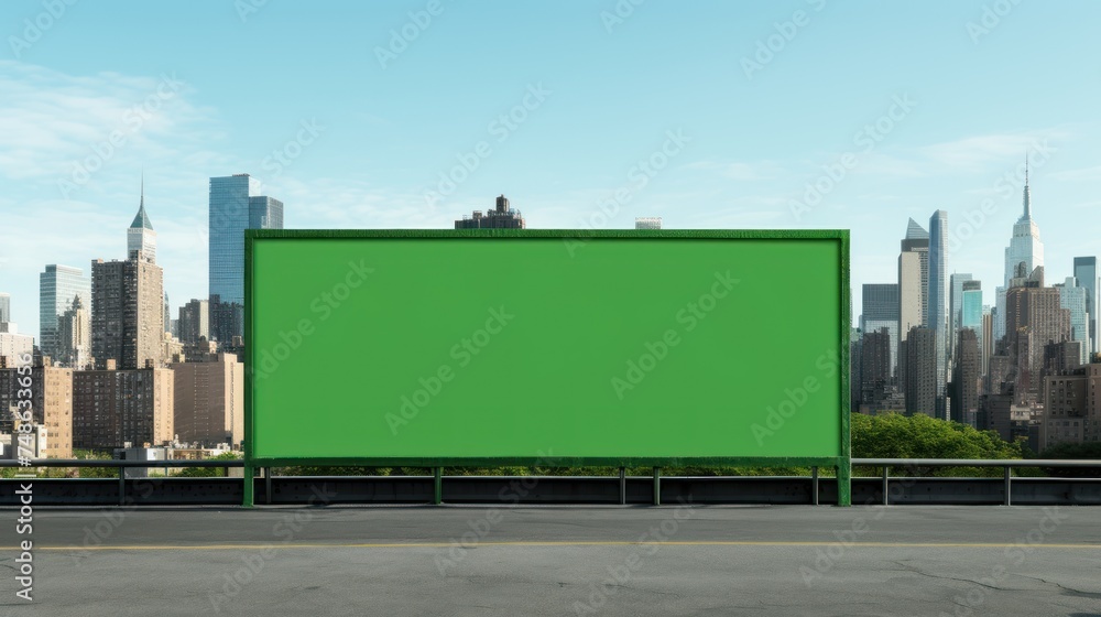 Obraz premium Blank green screen billboard with cityscape 