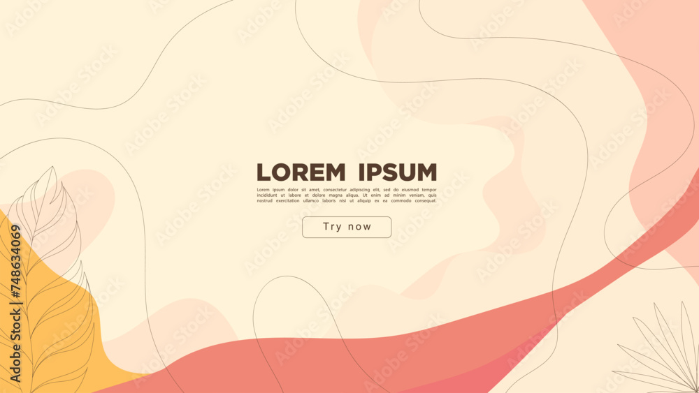 Abstract creative background with smooth shapes and tropical leaves in soothing tones. Abstract creative background with smooth shapes and tropical leaves in soothing tones.
