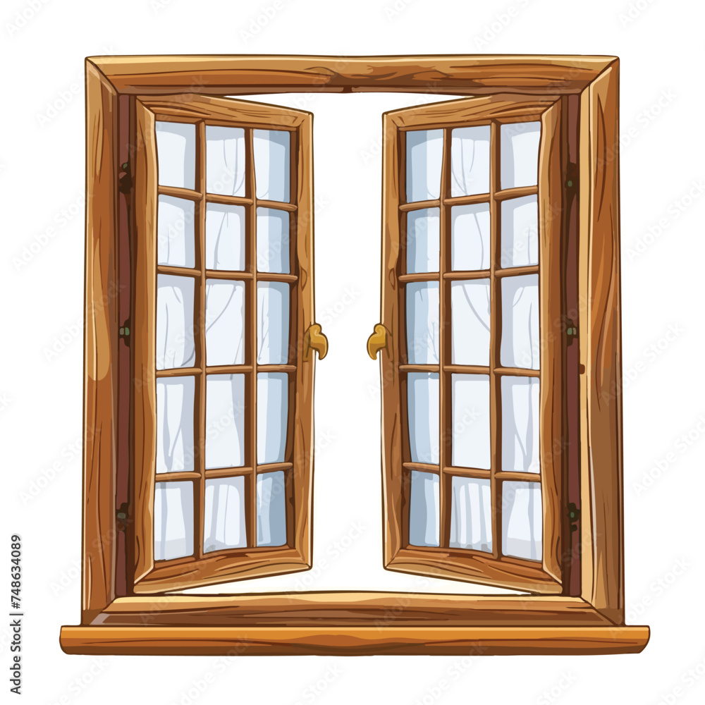 Open wooden window isolated on white background isolated